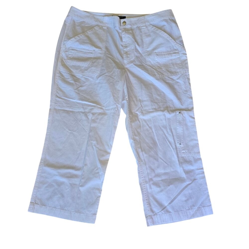 LAUREN RALPH LAUREN White Cargo Pants Capri Size 12 Grandna Coastal 100% Cotton